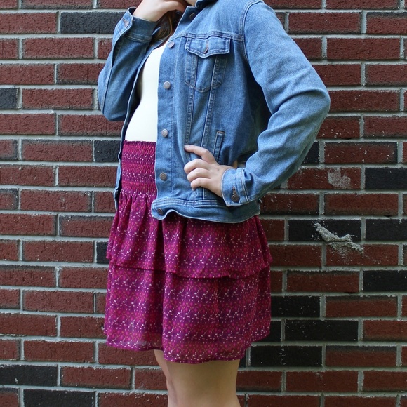 Old Navy Magenta Chiffon Ruffle Floral Skirt - Picture 2 of 4